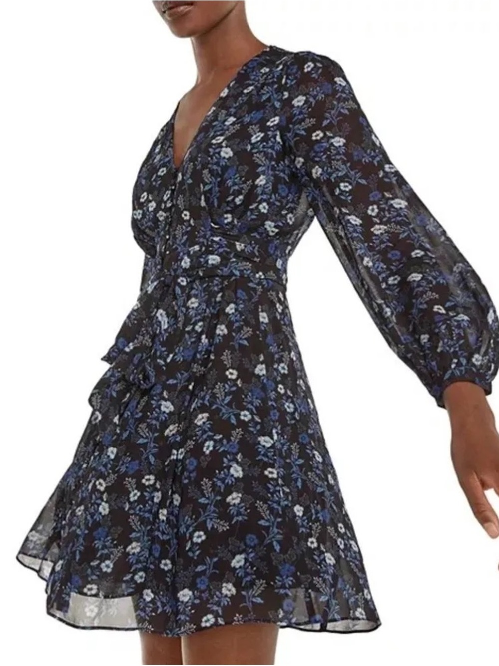 The Kooples Blue Poppy Floral Chiffon Wrap Mini Dress NWT Size 2